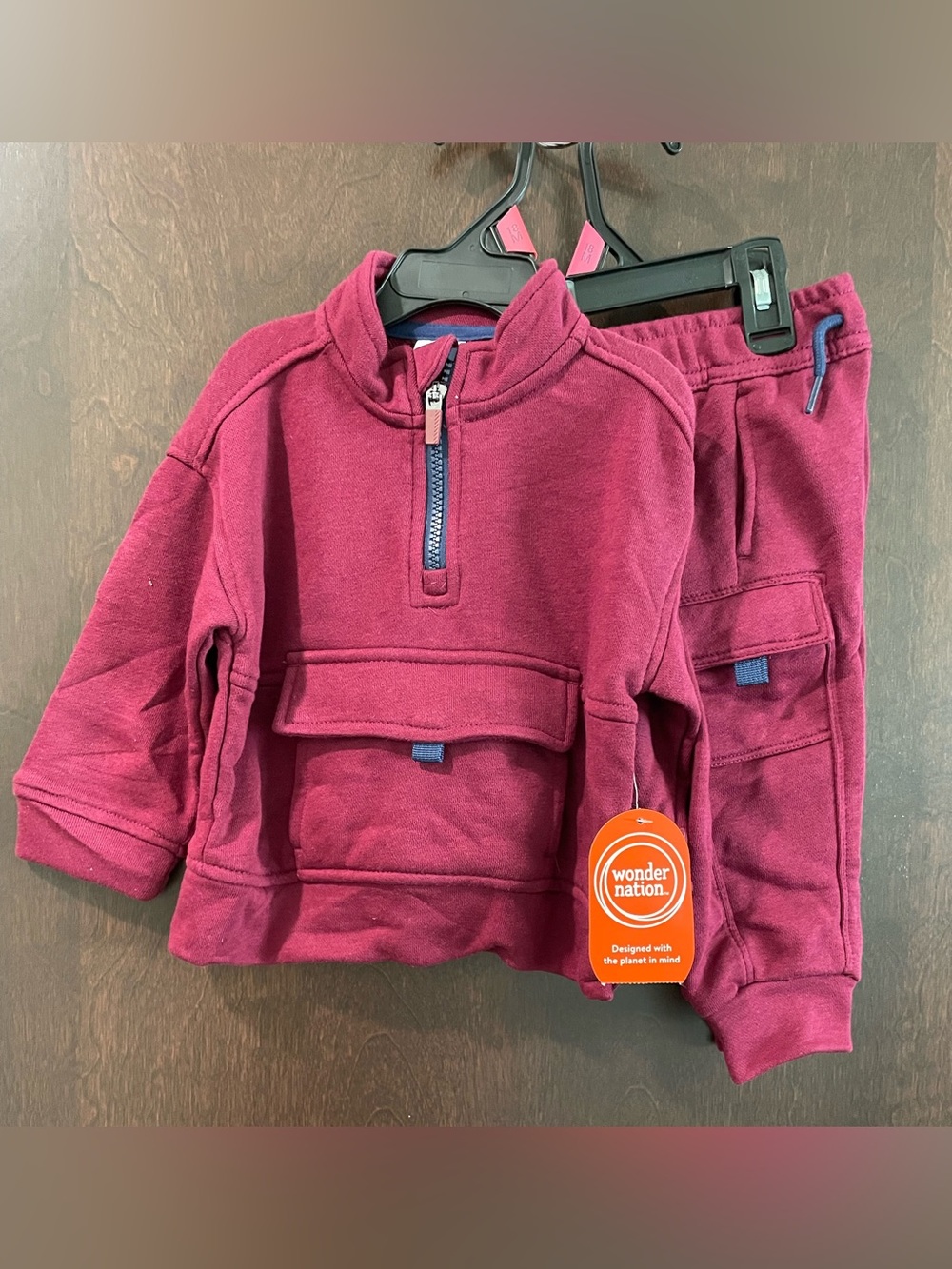 Wonder  Nation Maroon Half-Zip Pullover Sweatshirt Matching Set Kids Size 18 Mos